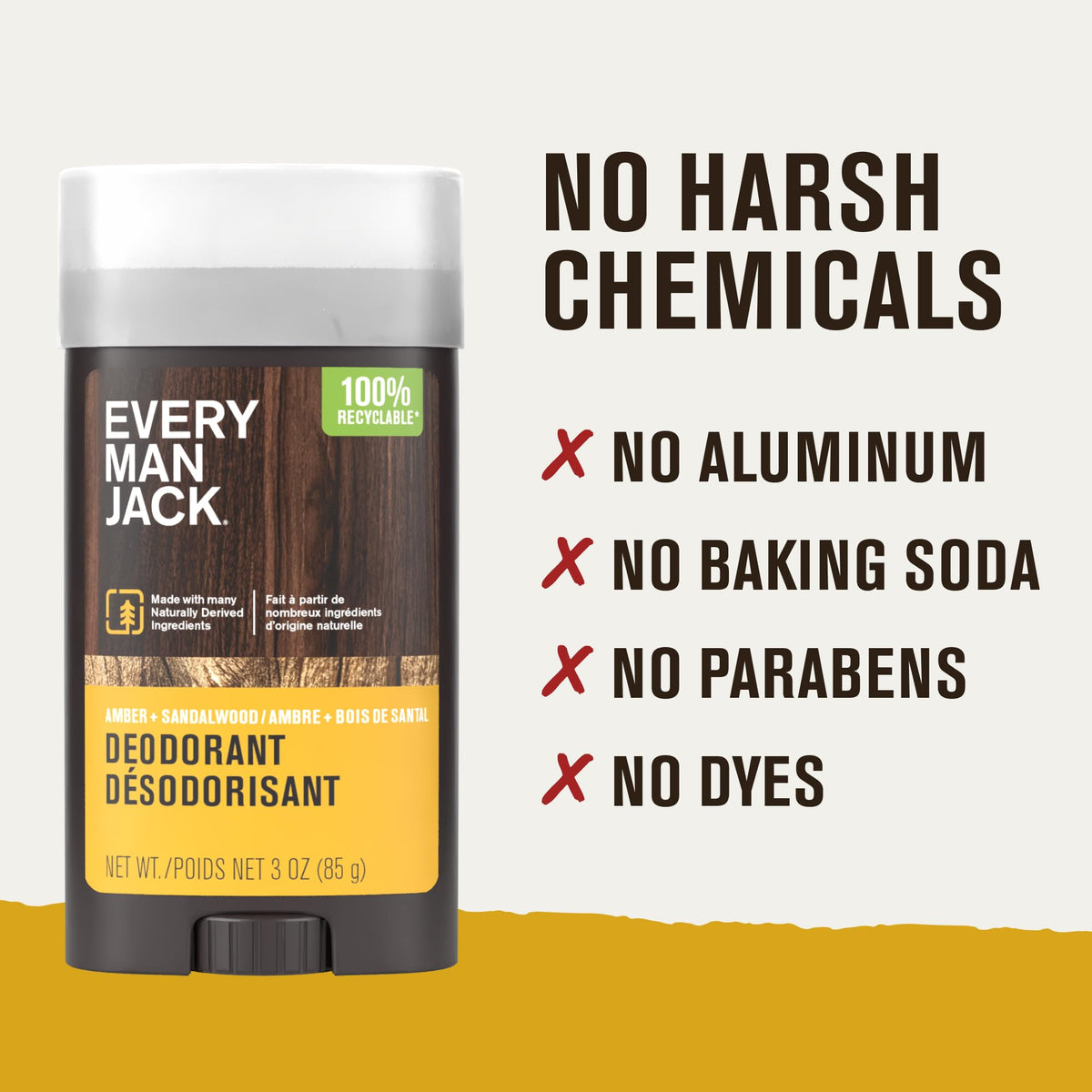 Every Man Jack Aluminum Free Deodorant Amber Sandalwood close-up of label
