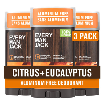 Every Man Jack Aluminum Free Deodorant Citrus Eucalyptus 3-pack front view