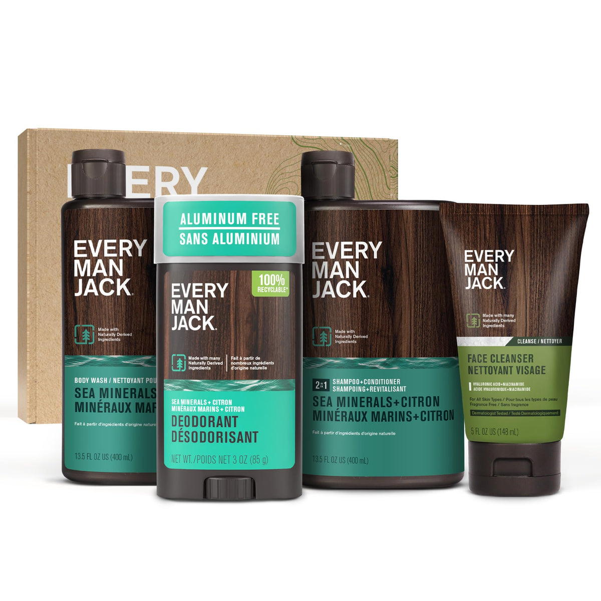 Every Man Jack Bath and Body Shower Gift Set packaging front view