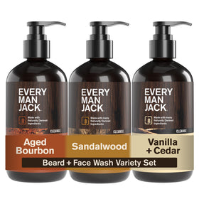 Every Man Jack Beard + Face Wash 3-Pack featuring three bottles