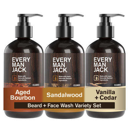 Every Man Jack Beard + Face Wash 3-Pack featuring three bottles