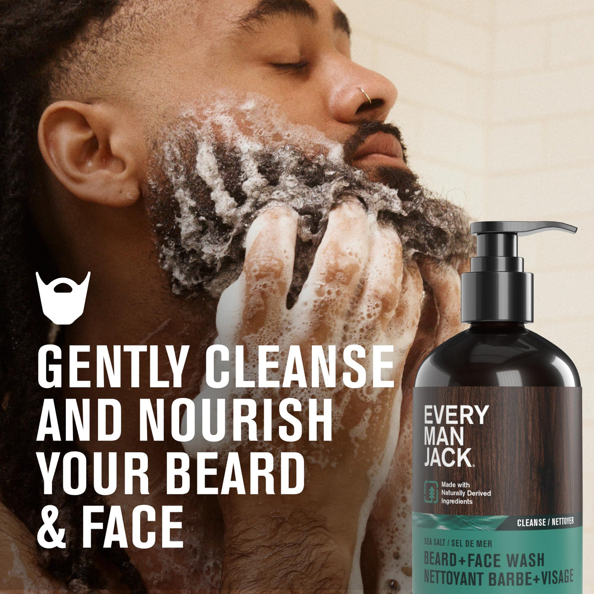 Every Man Jack Beard + Face Wash back view showing ingredient list