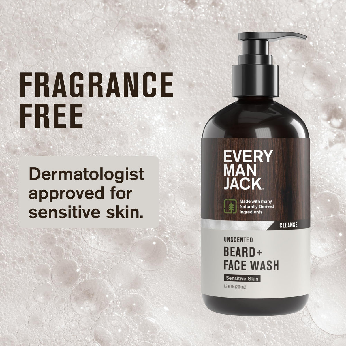 Every Man Jack Beard + Face Wash for Men, Unscented with ingredients list