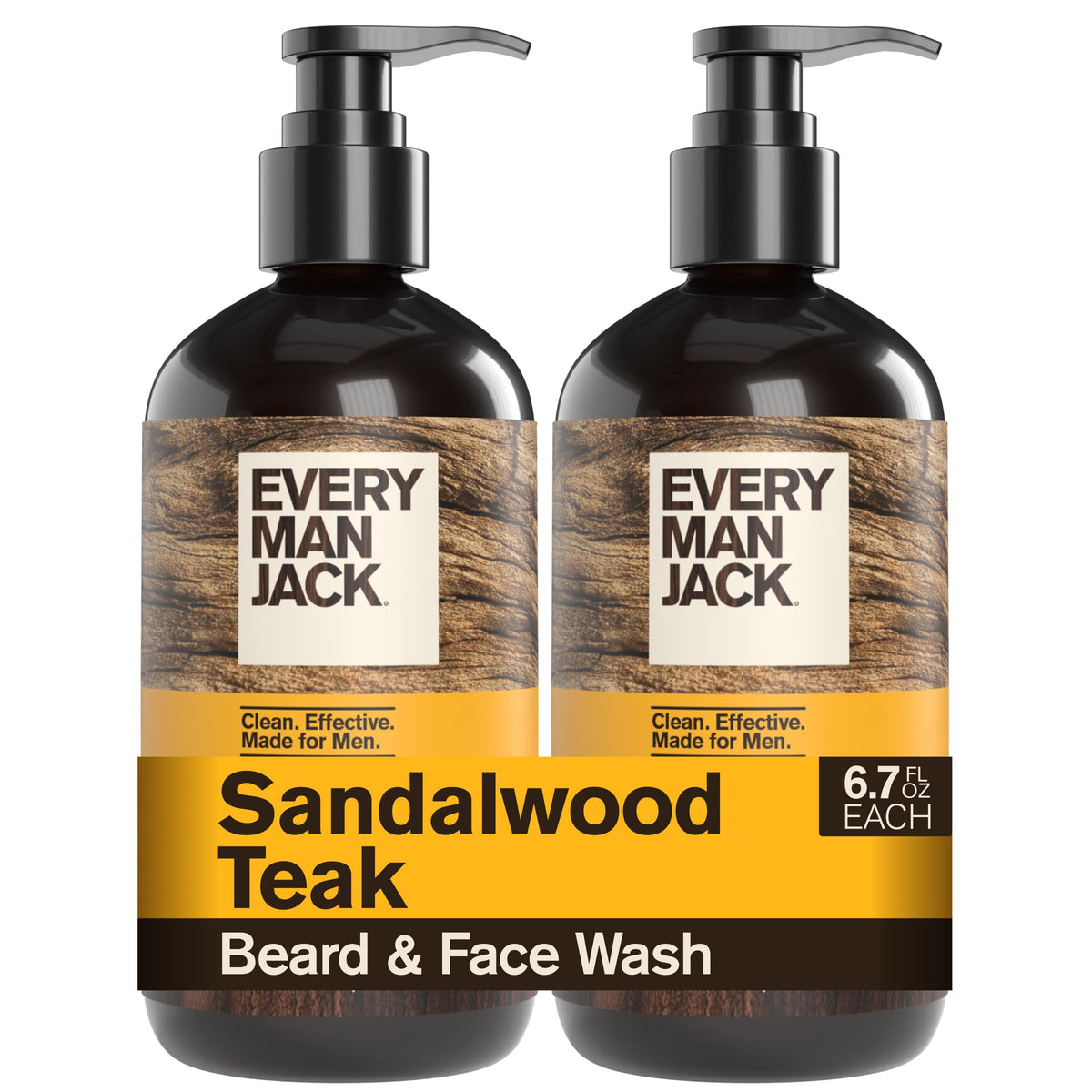 Every Man Jack Beard + Face Wash front view, Sandalwood Teak