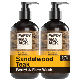 Every Man Jack Beard + Face Wash front view, Sandalwood Teak