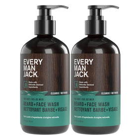 Every Man Jack Beard + Face Wash front view with sea salt packaging