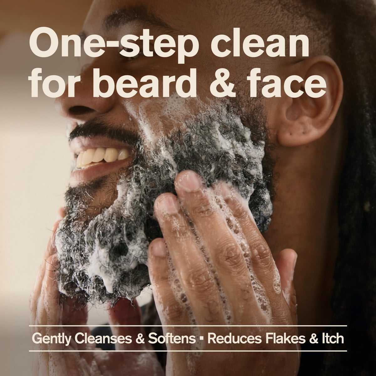 Every Man Jack Beard + Face Wash in a bathroom setting