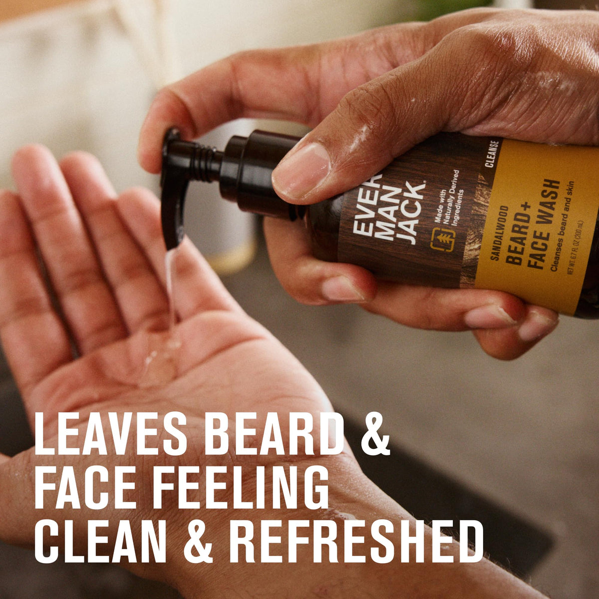 Every Man Jack Beard + Face Wash showing product texture on hand