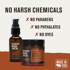 Every Man Jack beard oil and butter on wooden table