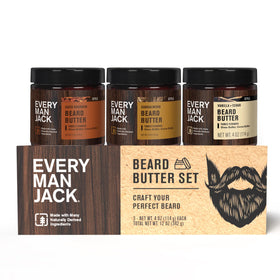 Every Man Jack Beard Softening Butter Gift Set front view with three jars