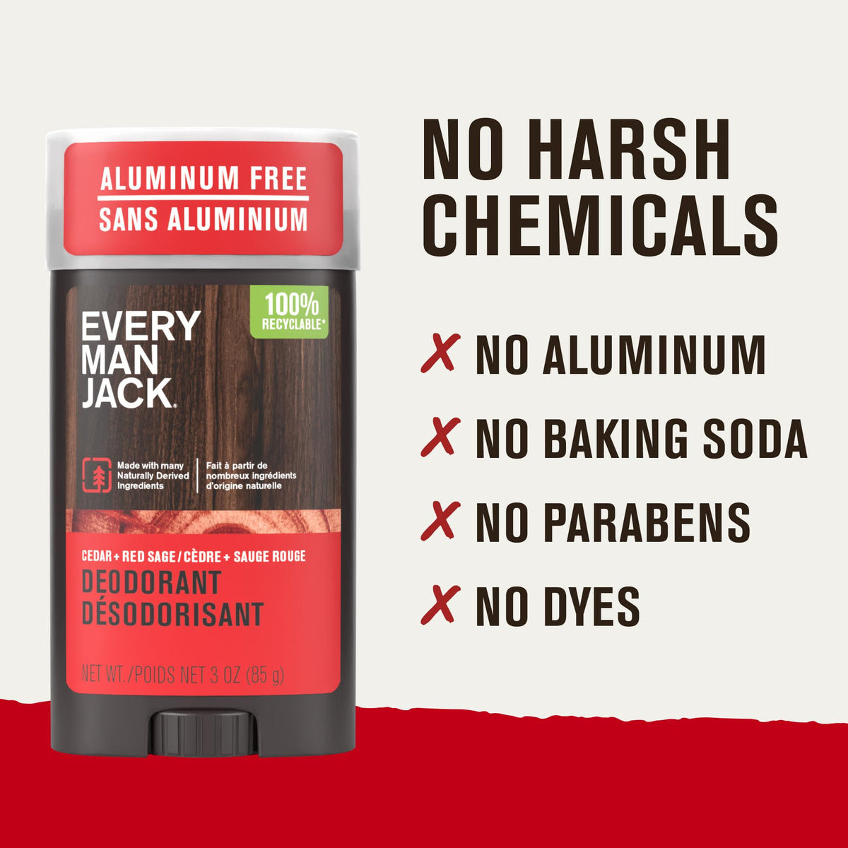 Every Man Jack Cedar Red Sage deodorant next to outdoor scenery