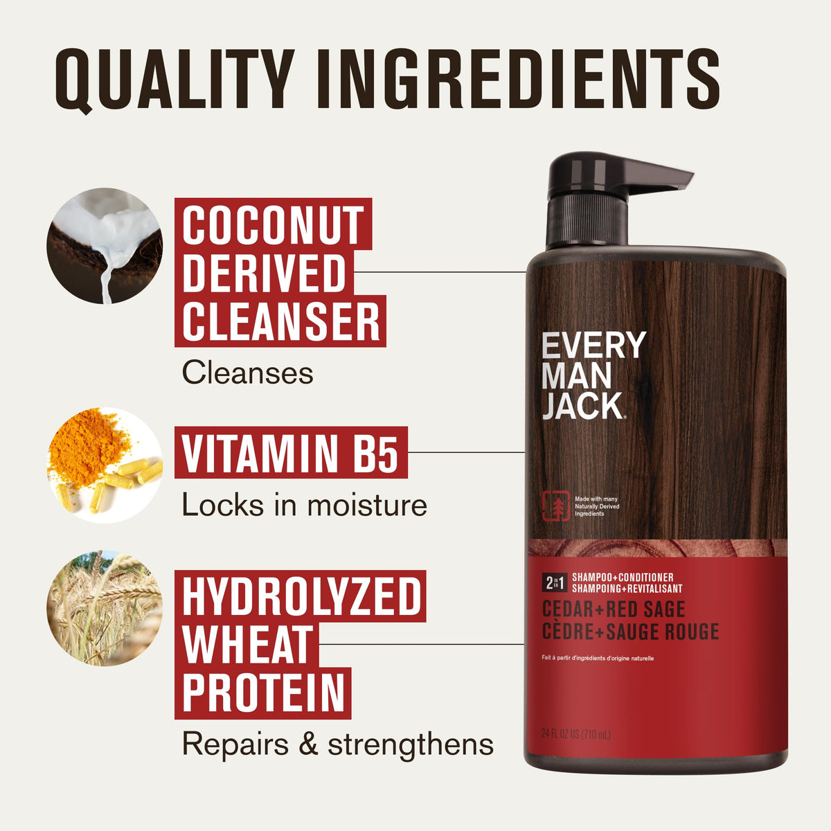 Every Man Jack Cedar Red Sage Shampoo & Conditioner in a shower setting