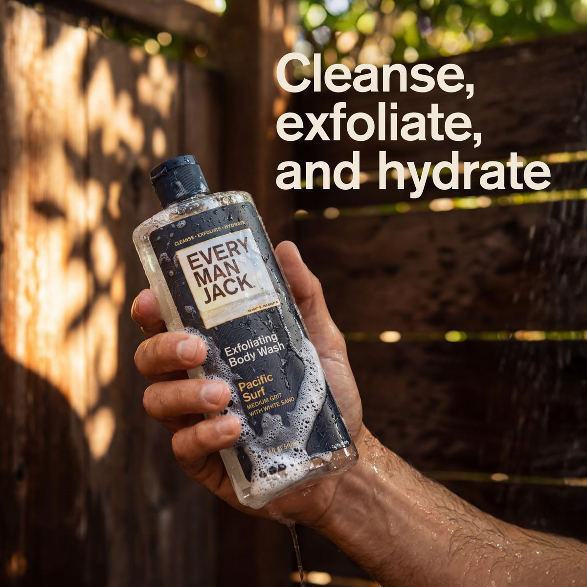 Every Man Jack Exfoliating Body Wash Pacific Surf in shower