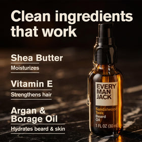 Every Man Jack Hydrating Beard Oil in a grooming setup