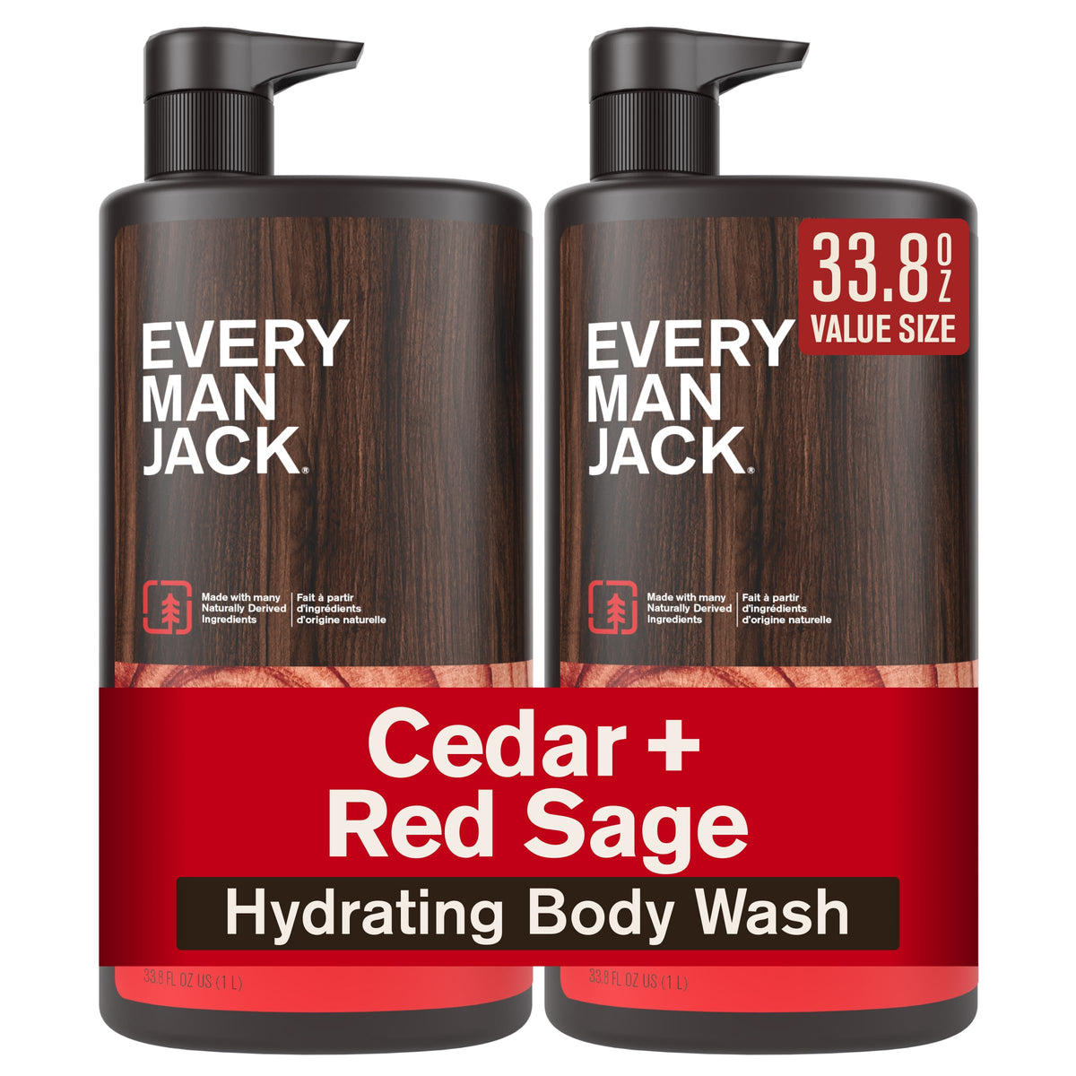 Every Man Jack Hydrating Body Wash 2pk Cedar Red Sage front view