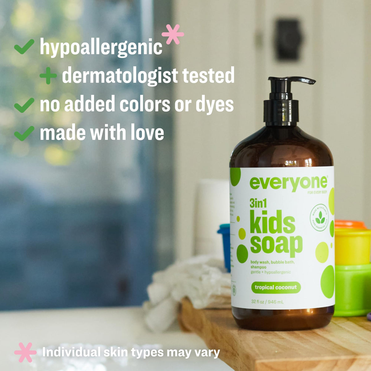 everyone 3-in-1 Kids Soap Tropical Coconut 32 oz back view