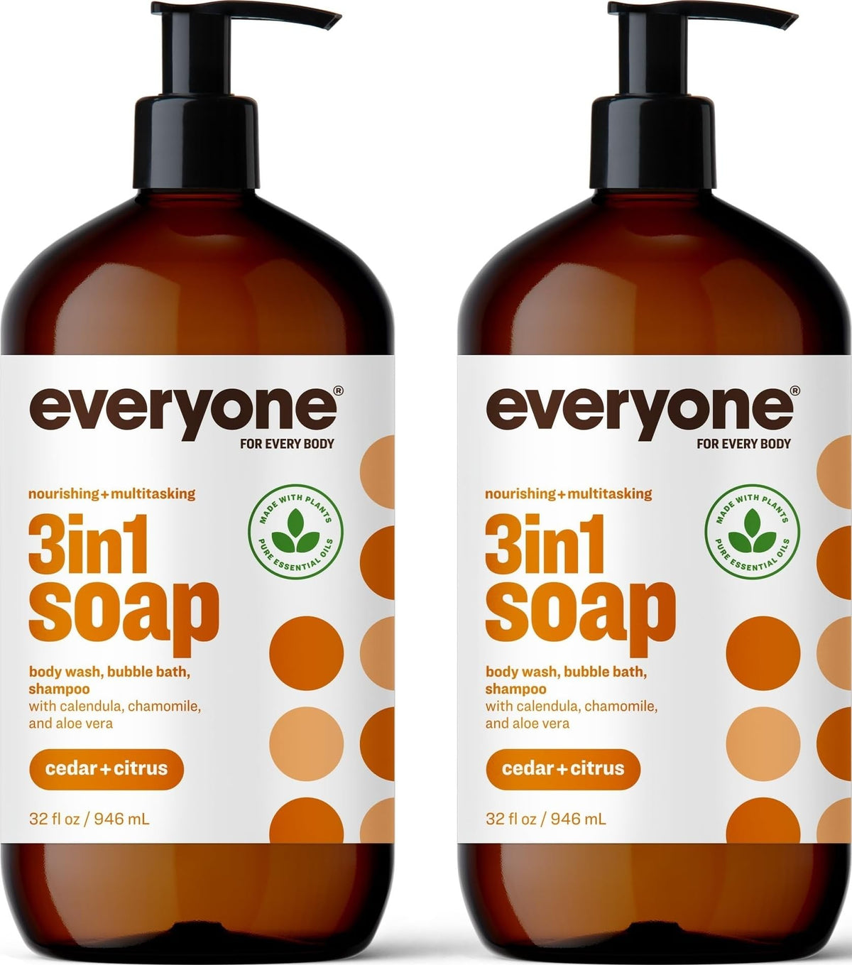 Everyone 3-in-1 Soap Cedar and Citrus two 32 oz bottles front view