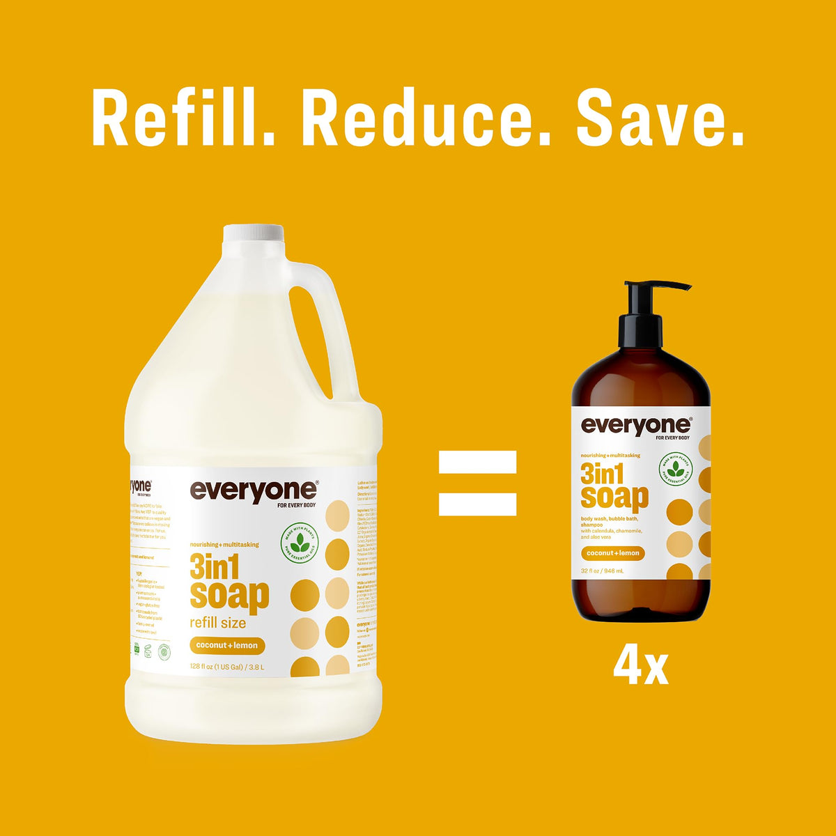 everyone 3-in-1 Soap Coconut Lemon 1 Gallon in a bathroom setting