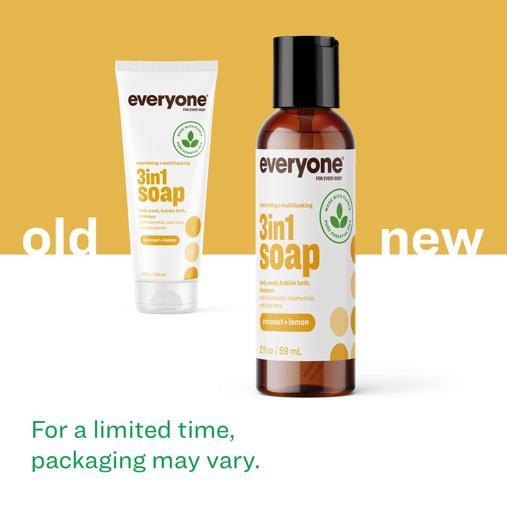 everyone 3-in-1 Soap Coconut Lemon 2oz bottle with bubbles