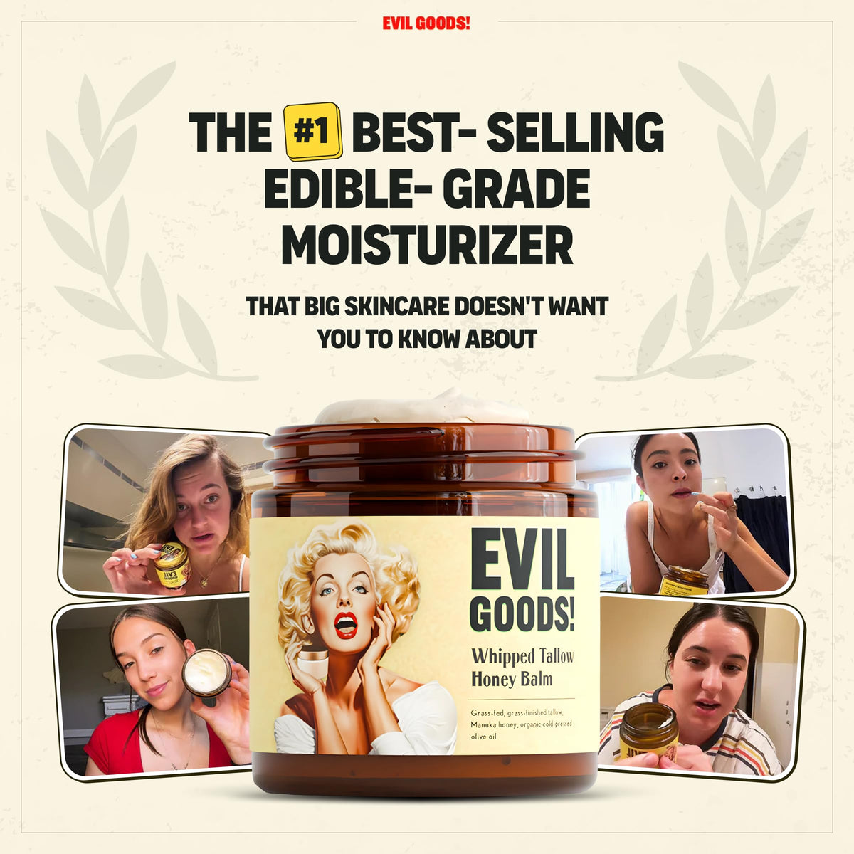 EVIL GOODS Unscented Whipped Tallow Honey Balm ingredients list