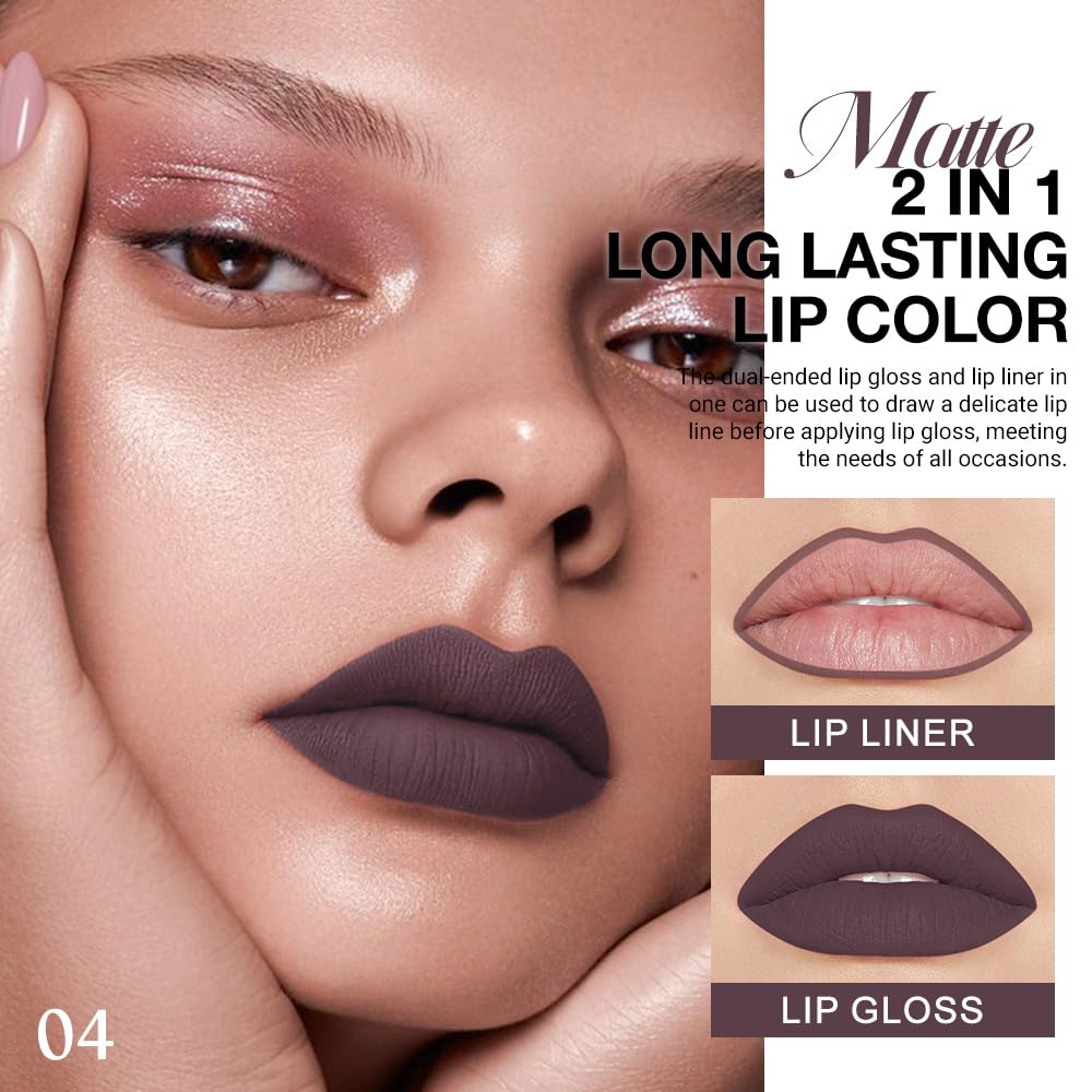 evpct 2-in-1 Dark Brown Lip Liner and Liquid Lipstick applicator close-up