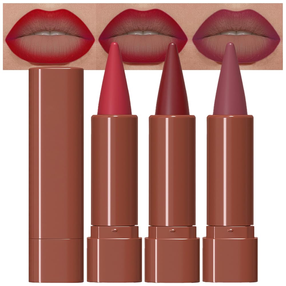 evpct 3Pcs Gradient Lip Duo Set ruby plum, red, and mauve shades