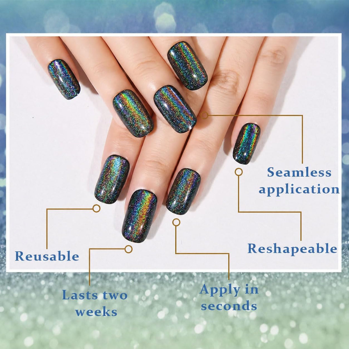 evpct Black Chrome Cat Eye Nails in various sizes