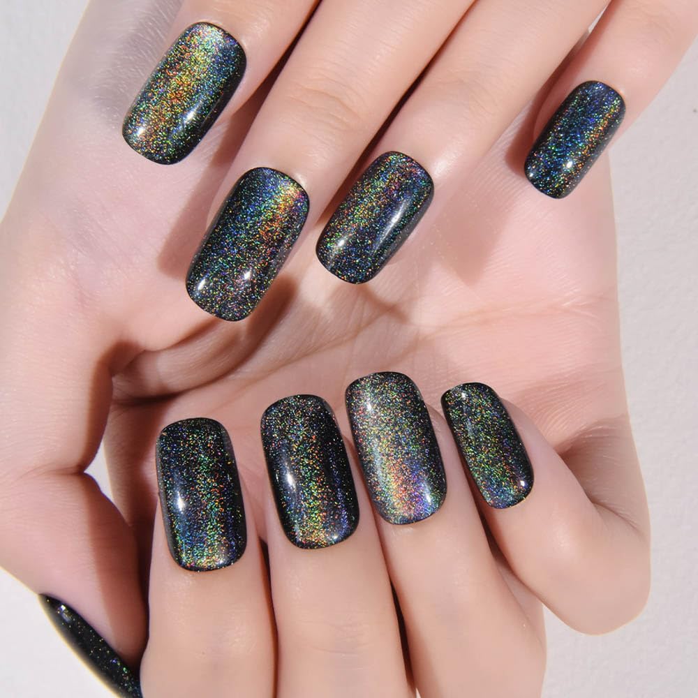 evpct Black Chrome Cat Eye Press on Nails with mini nail file and accessories