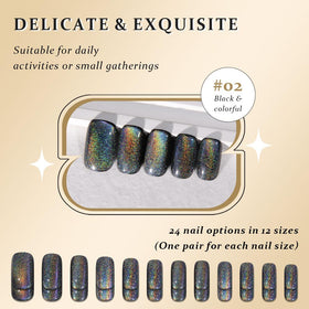 evpct Black Chrome Metallic Glitter Cat Eye Nails close-up