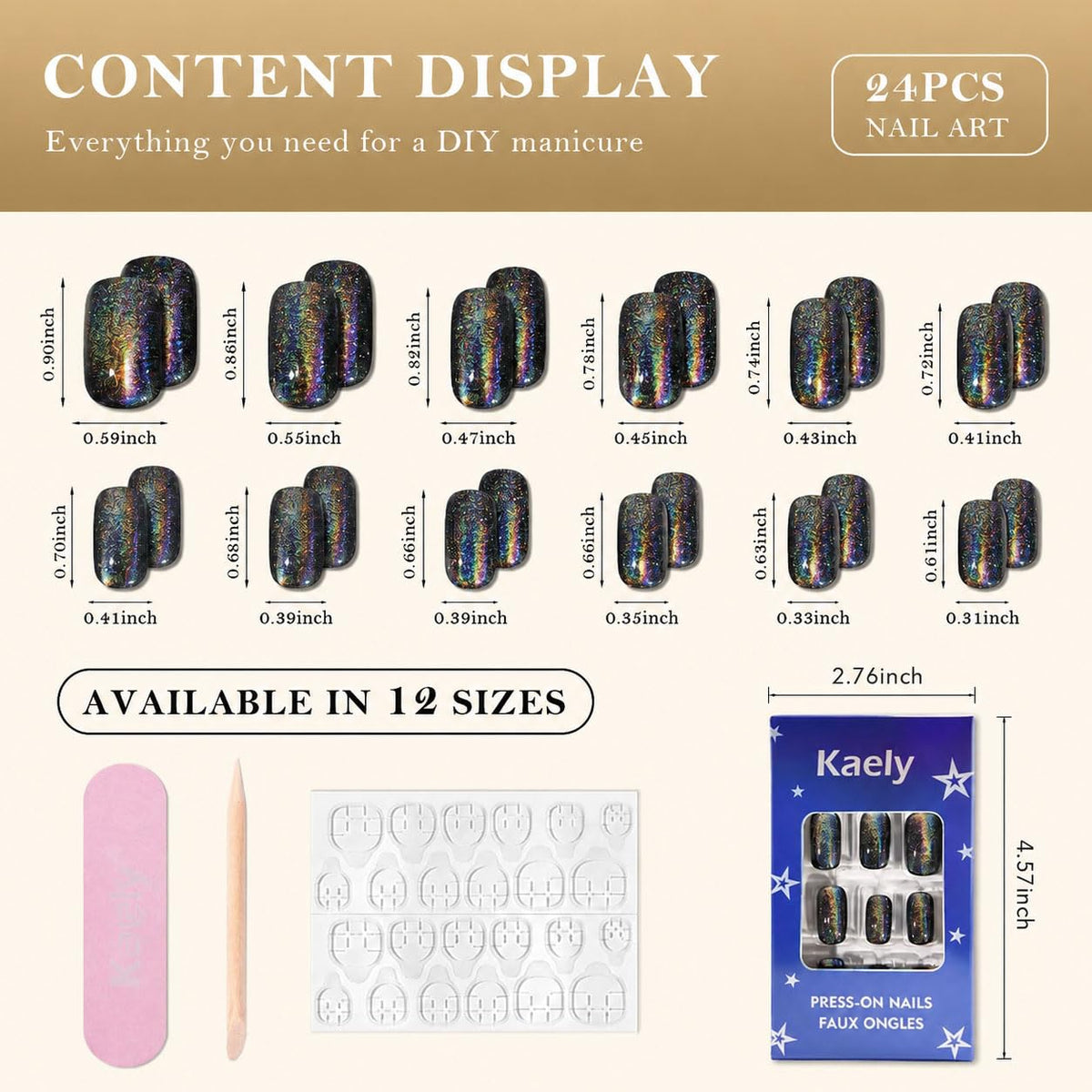 evpct Black Chrome Press on Nails in elegant packaging