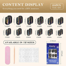 evpct Black Chrome Press on Nails in elegant packaging