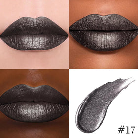 evpct Black Metallic Glitter Lip Liner and Lipstick Combo applied on lips