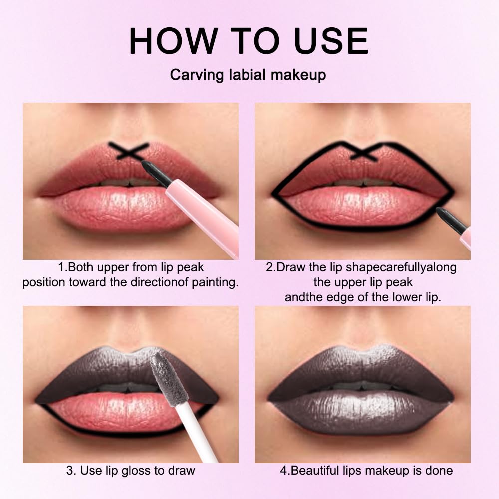 evpct Black Metallic Glitter Lip Liner and Lipstick Combo in various shades