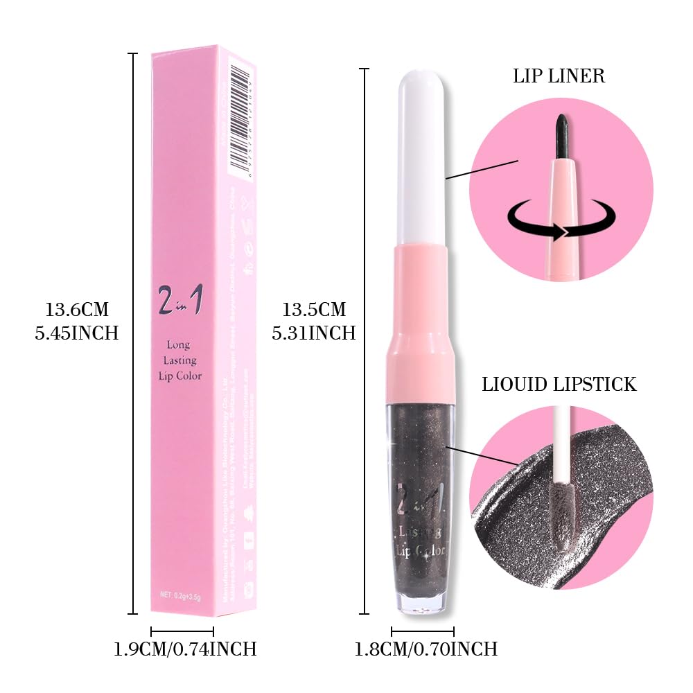 evpct Black Metallic Glitter Lip Liner and Lipstick Combo packaging