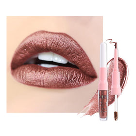 evpct Brown Bronze Metallic Glitter Lip Liner and Lipstick Combo front view