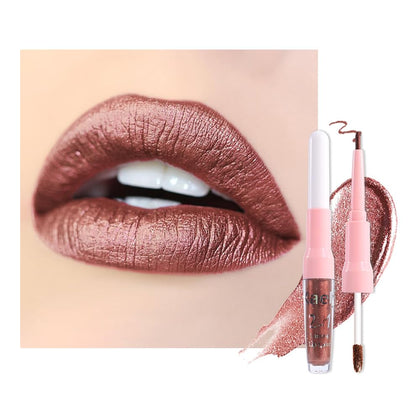 evpct Brown Bronze Metallic Glitter Lip Liner and Lipstick Combo front view