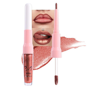 evpct Copper Metallic Glitter Lip Liner and Liquid Lipstick Set showing dual-ended design