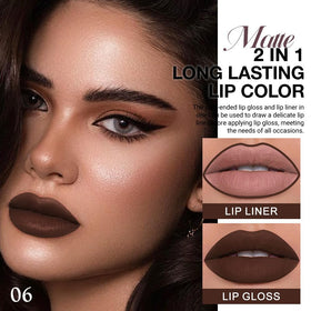 evpct Dark Deep Brown Lip Liner and Liquid Lipstick Set dual-ended design