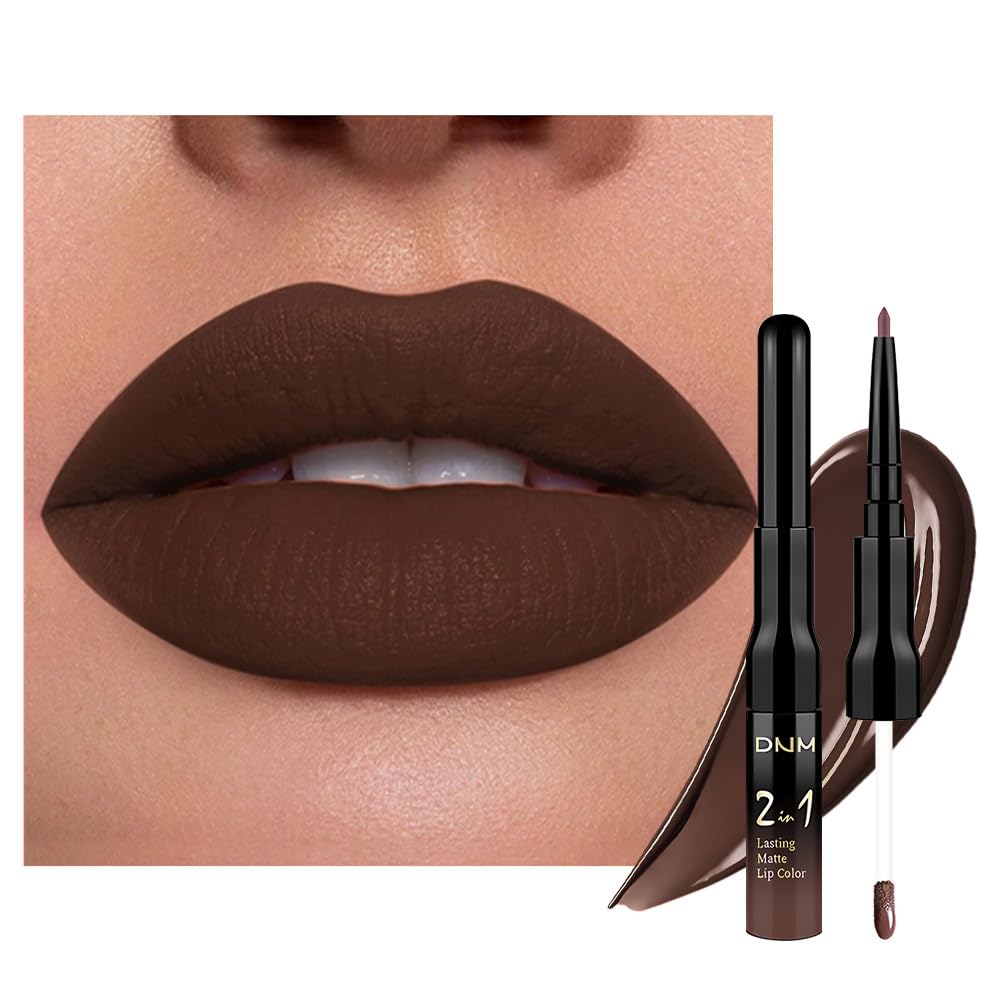 evpct Dark Deep Brown Lip Liner and Liquid Lipstick Set front view