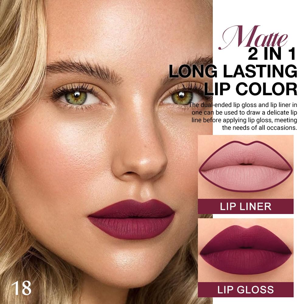 evpct Dark Plum Purple Lip Liner and Liquid Lipstick Set packaging