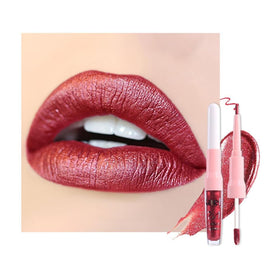 evpct Dark Red Metallic Glitter Lip Liner and Lipstick Combo front view