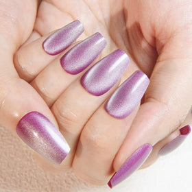 evpct Lavender Purple Cat Eye Glitter Coffin Press on Nails side view