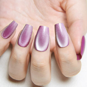 evpct Lavender Purple Cat Eye Glitter Press on Nails close-up of design