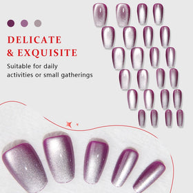 evpct Lavender Purple Cat Eye Glitter Press on Nails in various sizes