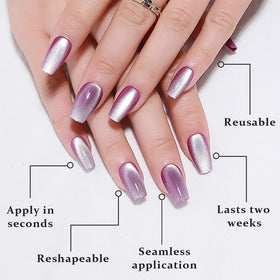 evpct Lavender Purple Cat Eye Glitter Press on Nails with adhesive tabs