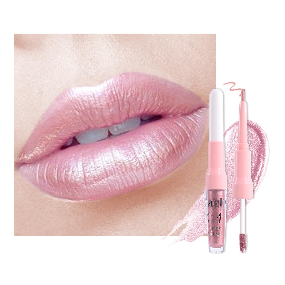 evpct Light Pink Metallic Shimmer Lip Liner and Lipstick Combo front view