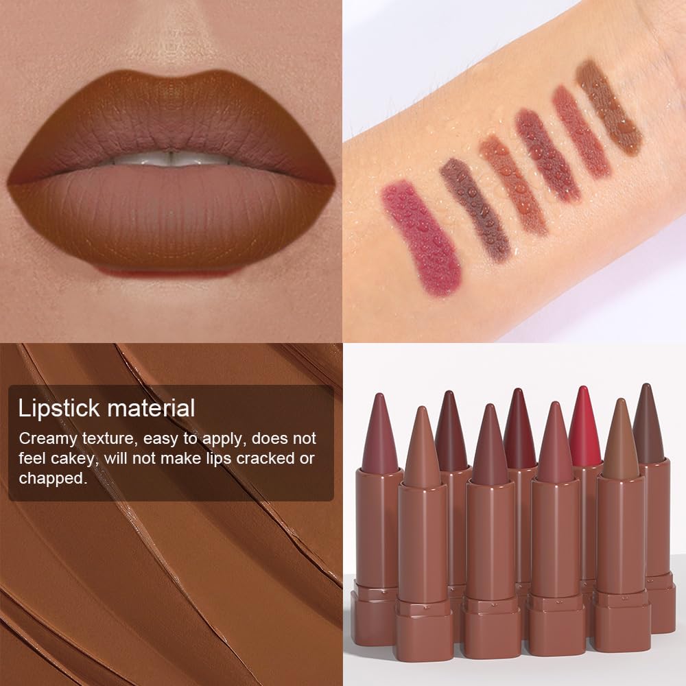 evpct Lipstick Crayon swatches of warm brown maroon shades