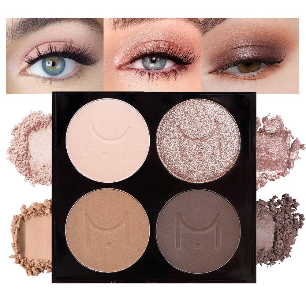 evpct Nude Brown Eyeshadow Quad Palette front view with built-in mirror