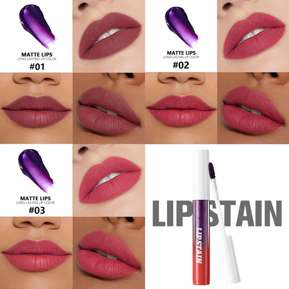 evpct Peel Off Lip Stain in mauve shade on lips