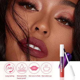 evpct Peel Off Lip Stain in red shade on lips